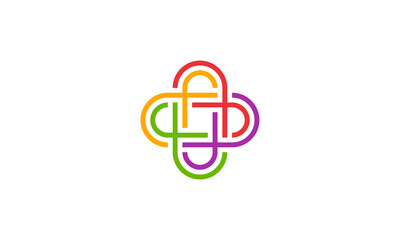 initial F with plus sign link community colorful logo design concept