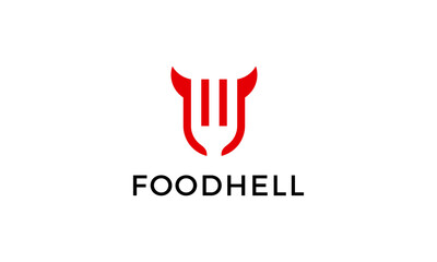 fork food with devil hell logo design concept