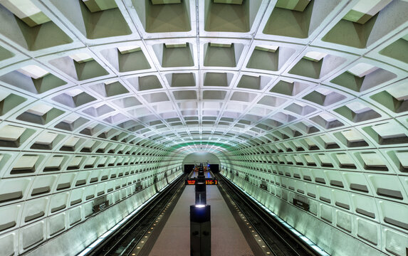 Washington DC, USA - May 7, 2017: Capitol South metro station. Washington Metro includes six lines, 91 stations, and 117 miles of route