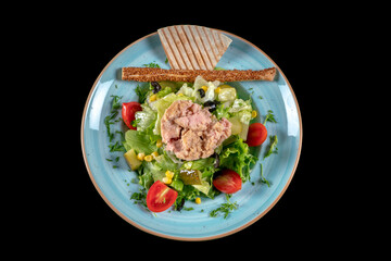 Tuna Fish Salad with Lettuce, Cherry Tomatoes, Cucumber and Corn.