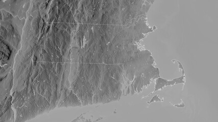 Massachusetts, United States - outlined. Grayscale