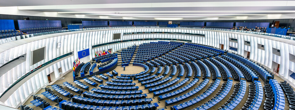 Strasbourg, France - December 5, 2017: The Hemicycle, the Plenary hall of the European Parliament