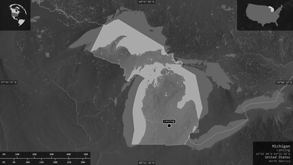 Michigan, United States - composition. Grayscale