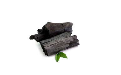 Natural wood charcoal, traditional charcoal or hard wood charcoal isolated on white background.