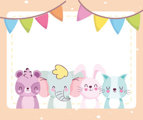 baby shower, cute little animals, announce newborn welcome card