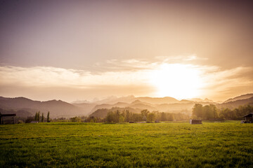 Panorama of mountain range in slovenia