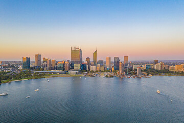 Sunset view of Perth across Swan river, Australia