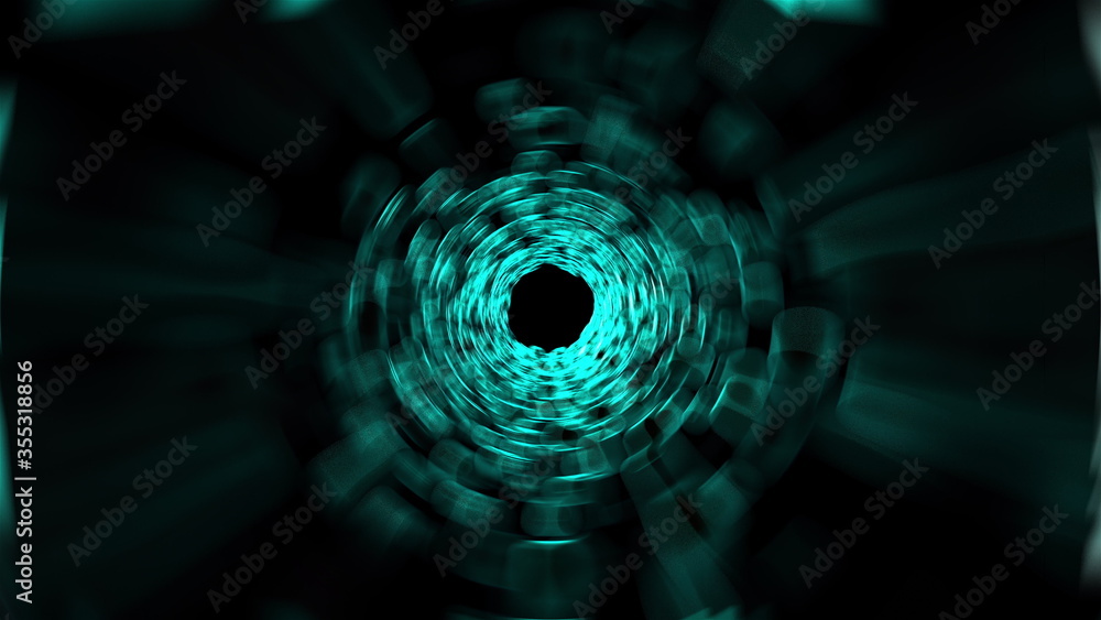 Aufkleber tunnel with blur luminous spots, computer generated. 3d render abstract backdrop