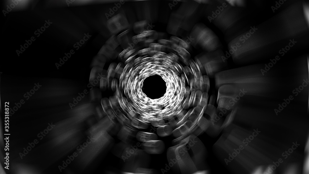 Poster tunnel with blur luminous spots, computer generated. 3d render abstract backdrop
