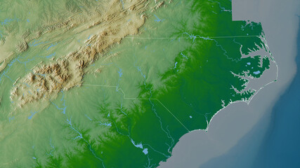 North Carolina, United States - outlined. Physical
