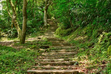 Sentier de montagne avec marches à Taipei, Taiwan.