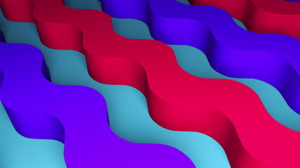 Surface with volume wavy stripes, computer generated. 3d rendering isometric backdrop. Colored snake forms