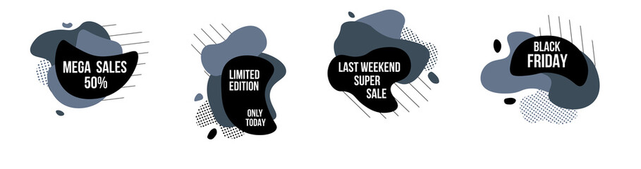Set of Modern Graphic Banners, Dynamic Color Shapes and Lines, Halftone and Memphis Design, Sale Promotions and Discords, Black Friday, Vector