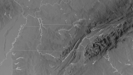 Tennessee, United States - outlined. Grayscale