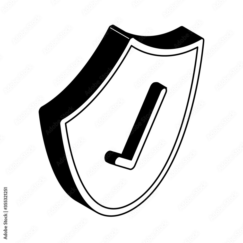 Poster shield with check mark isometric line style icon vector design