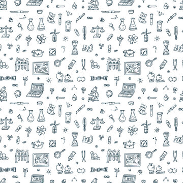 Hand Drawn Doodles Science Seamless Pattern