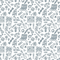 Hand Drawn Doodles Science Seamless Pattern