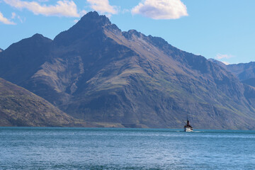 View of Lake Wakatipu in Queenstown New Zealand during summer