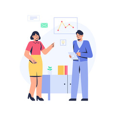 Business Woman and Business Man Discuss at Office