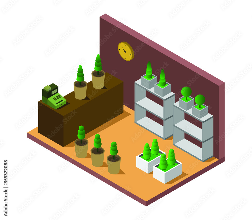 Poster shop isometric plants