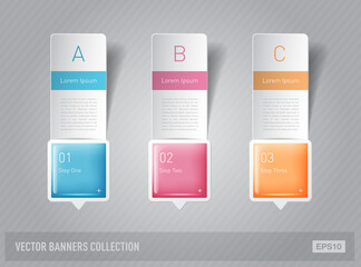 modern infographic template, paper banners with glossy plastic buttons