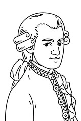 Wolfgang Amadeus Mozart (1756 – 1791),  Vector line art illustration. He was influential composer of the classical music era. - obrazy, fototapety, plakaty