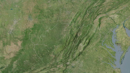 West Virginia, United States - outlined. Satellite