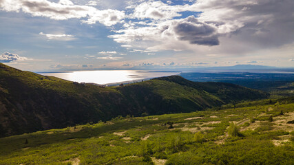 Afternoon view of Fire Island from Flattop Mountain Trail.