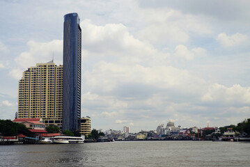 Fototapeta premium Face of the main river amid surround buildings in Bangkok,Thailand