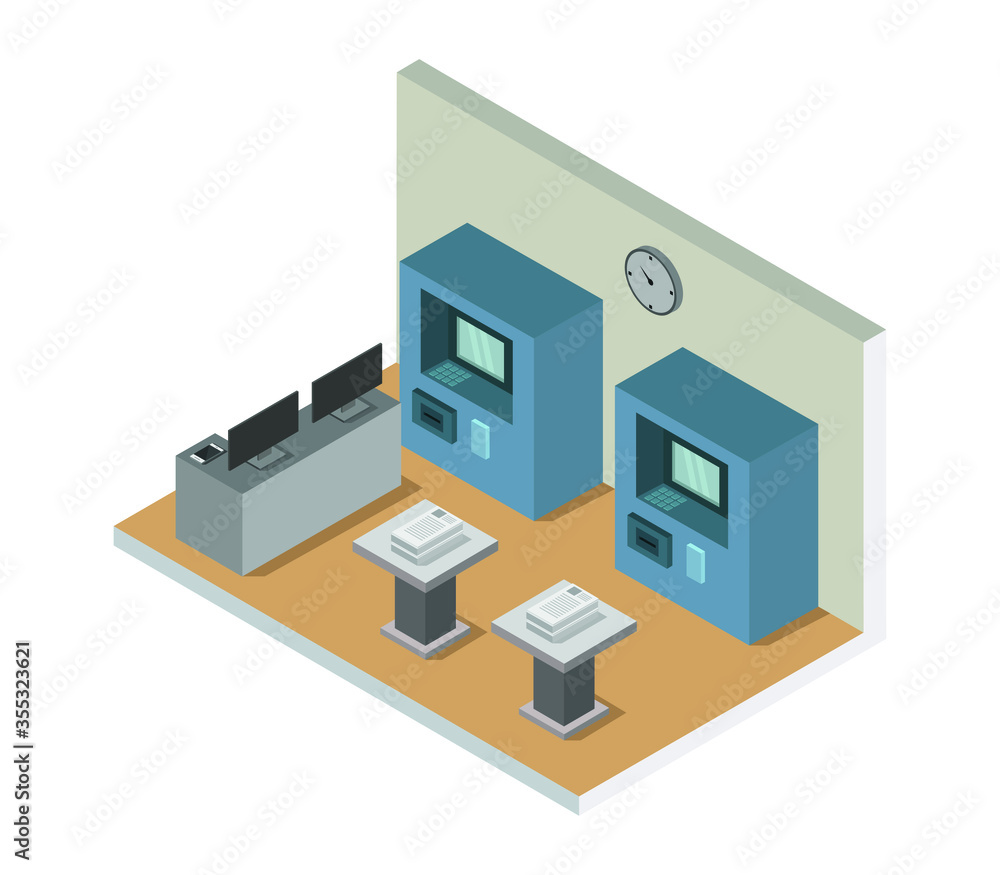 Wall mural isometric bank room