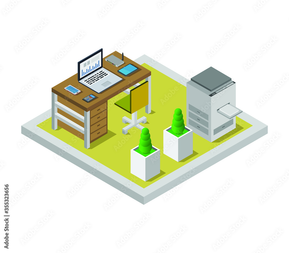 Poster isometric office room