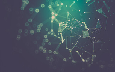 Abstract background. Molecules technology with polygonal shapes, connecting dots and lines. Connection structure. Big data visualization.