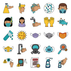 covid 19 coronavirus prevention spread outbreak disease pandemic icons set linear