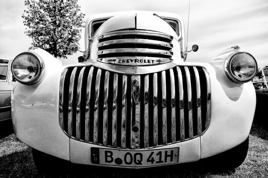 PAAREN IM GLIEN, GERMANY - MAY 26: Cars Chevrolet Pickup 1946 (Black and White), "The oldtimer show" in MAFZ, May 26, 2012 in Paaren im Glien, Germany