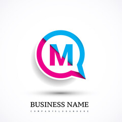 logo M letter colorful on circle chat icon. Vector design for your logo application for company identity.