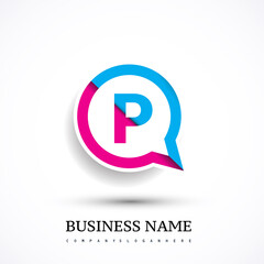 logo P letter colorful on circle chat icon. Vector design for your logo application for company identity.