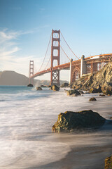 Beautiful view of the Golden Gate Bridge, form Marshall's beach, San Francisco Bay Area,...