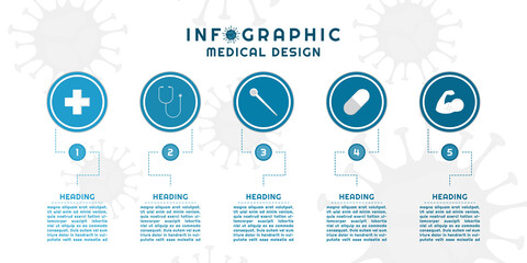 Fototapeta premium Infographic modern circle shape design for medical dashed line style numer step