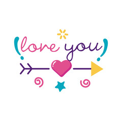 Love you text with arrow flat style icon vector design