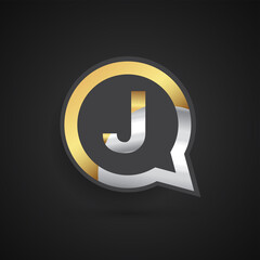 logo J letter, golden color on circle chat icon. Vector design for your logo application for company identity.