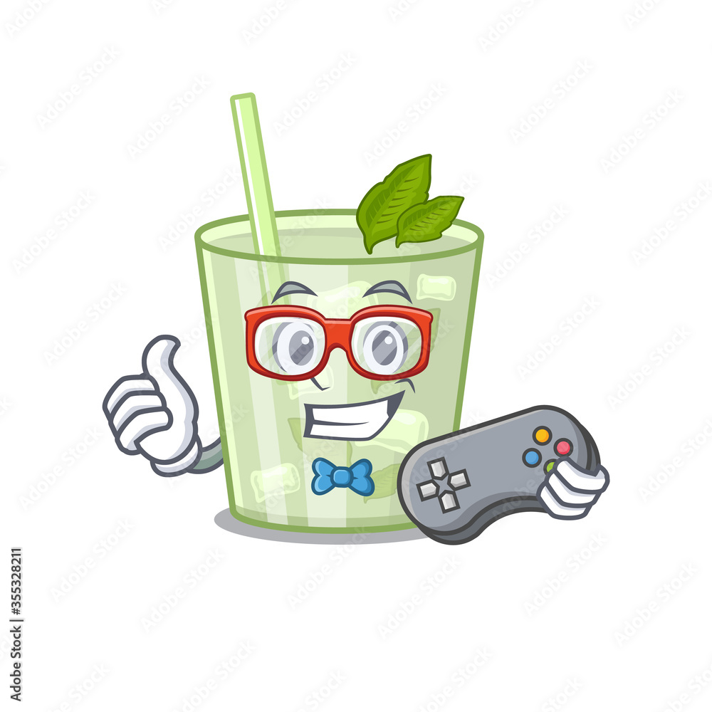 Canvas Prints Mascot design style of mojito lemon cocktail gamer playing with controller