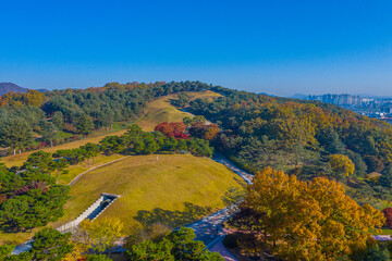 Aerial view of Tomb of King Muryeong in Gongju, Republic of Korea