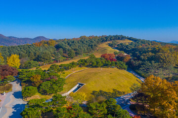 Aerial view of Tomb of King Muryeong in Gongju, Republic of Korea