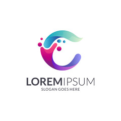 C wave logo design, Modern initial letter C logo design gradient vibrant glossy colors