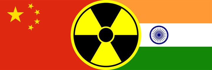 Fototapeta premium illustration vector graphic of India and China nuclear war. India China crisis. India versus China. Good for template background, banner, poster, etc. Flat design. vector EPS10.