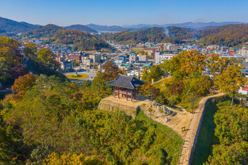 Aerial view of gongsanseong fortress in Gongju, Republic of Korea