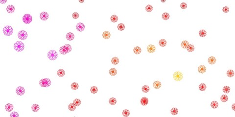 Light Pink, Yellow vector doodle template with flowers.