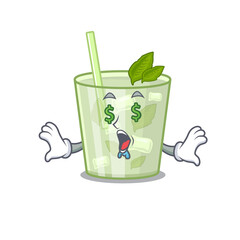 wealthy cartoon character concept of mojito lemon cocktail with money eyes