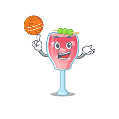 Sporty cartoon mascot design of cosmopolitan cocktail with basketball