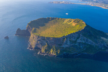 Sunrise view of Seongsan Ilchulbong known as sunrise peak at Jeju Island, Republic of Korea